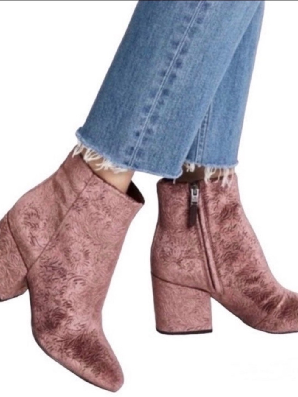 Sam Edelman Pink Embossed Velvet Ankle Booties